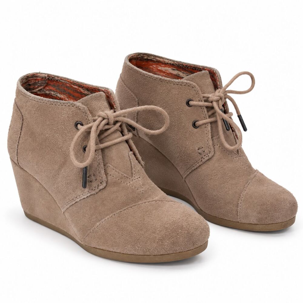 Toms Kala Desert Taupe Suede Wedges Booties Size 7 M Ankle Boots Shoes